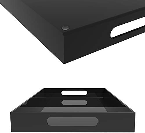 Black Acrylic Serving Tray with Handles for Vanity and Bathroom