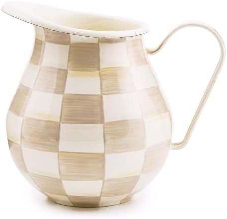 Mackenzie-Childs Enamel Pitcher with Spout 3 Quarts Mocha Check
