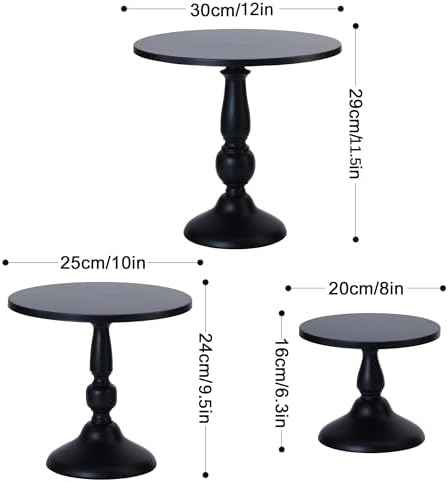 Set of 3 Black Cake Stands with Base and Pedestal