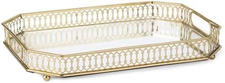 Bar Cart Tray with Gold Handles and Mirrored Surface