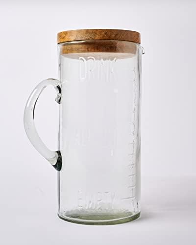 Mud Pie 79 Oz Glass Pitcher with Wood Lid
