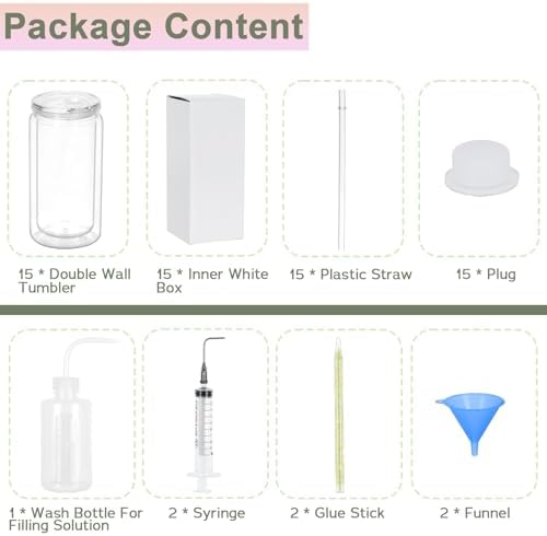 Maucircol 15 Pack Acrylic Snow Globe Tumbler Kit