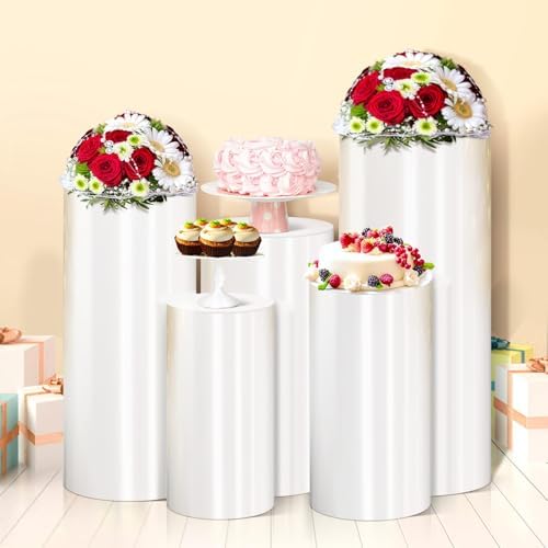 White PVC Cylinder Pedestal Stand for Parties 5PCS