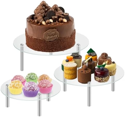 3 Pack Acrylic Cake Stand Set with Stainless Steel Legs