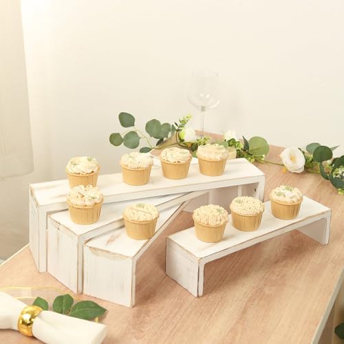 Efavormart Set of 4 Whitewash Wood Display Risers