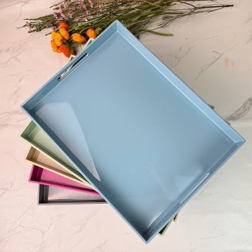 Light Blue Rectangular Serving Tray with Handles