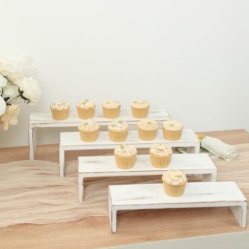 Efavormart Set of 4 Whitewash Wood Display Risers