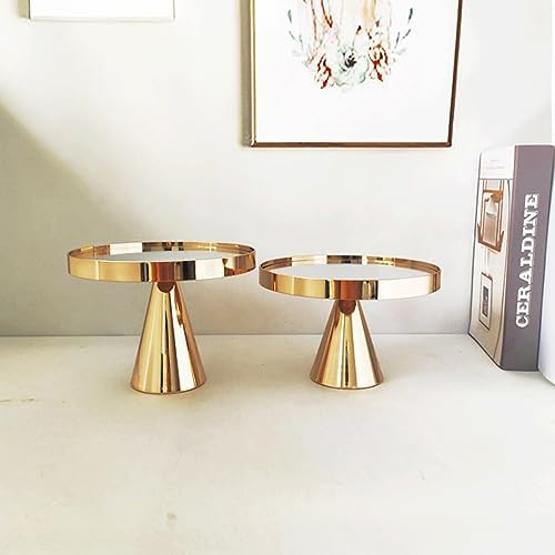 8 Inches Gold Round Mirror Cake Stand with Metal Pedestal