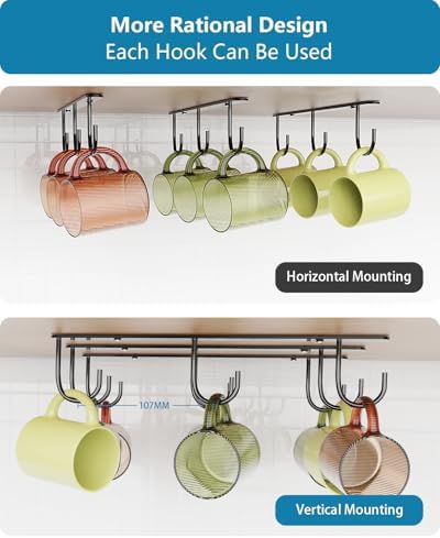 3 Pack Mug Hooks Space-Saving Under Cabinet Holder