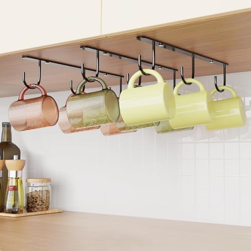 3 Pack Mug Hooks Space-Saving Under Cabinet Holder