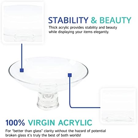 Huang Acrylic Clear Large Round Fruit Bowl with Removable Pedestal