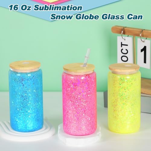8 Pack 16 Oz Sublimation Snow Globe Tumbler with Bamboo Lids and Straws