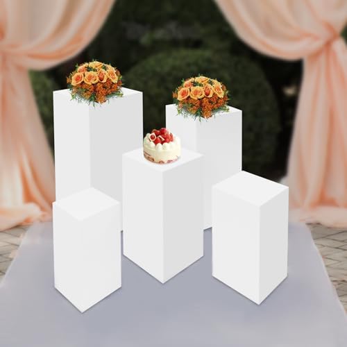 White Square Cylinder Pedestal Stands Display 5PCS