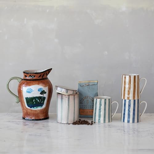 Creative Co Op 3 Quart Hand Painted Stoneware Pitcher with Nature Scene