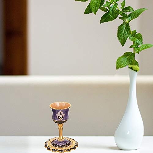 Matashi Hand-Painted Enamel Kiddush Cup Set with Stem and Tray