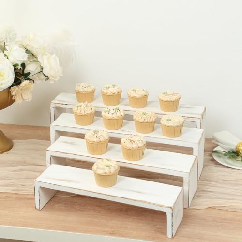 Efavormart Set of 4 Whitewash Wood Display Risers