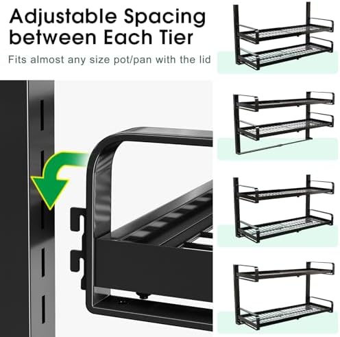 Expandable 2-Tier Pot Rack with 10 Hooks and 5 Lid Holders