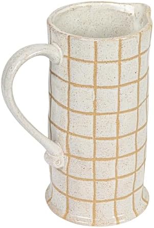 Bloomingville 85 Inch 46 Ounce Stoneware Pitcher with Wax Relief Grid Pattern