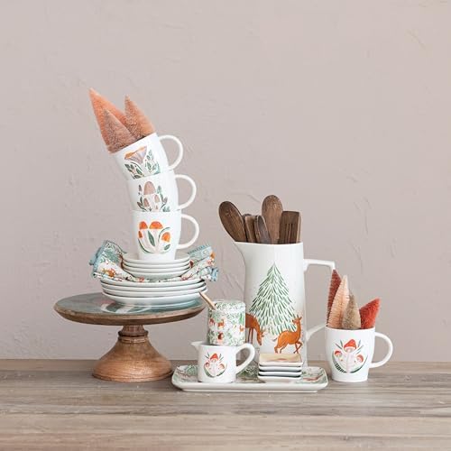 Creative Co-Op 2 Quart Stoneware Pitcher with Deer and Tree