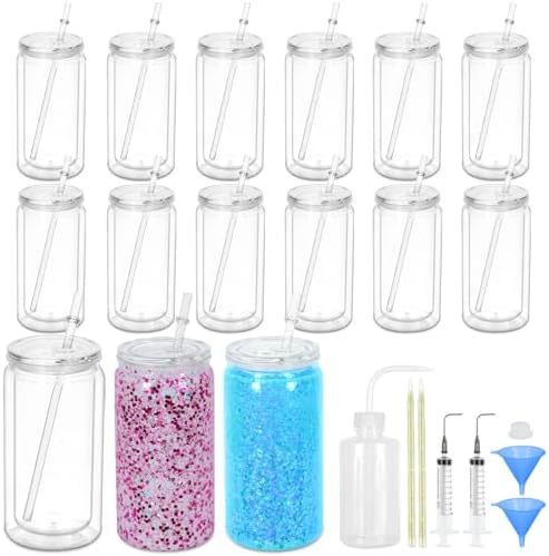 Maucircol 15 Pack Acrylic Snow Globe Tumbler Kit
