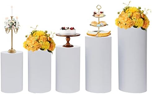 Set of 5 White Cylinder Cake Stands for Desserts