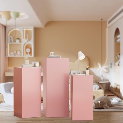 3Pcs Pink Square Cylinder Pedestal Stands for Parties