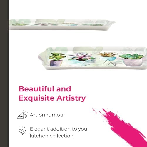 Pimpernel Succulents Rectangular Serving Tray with Handles