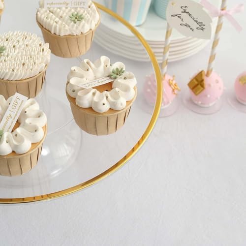 Efavormart 2 Pack Clear Gold Rim Plastic Cupcake Display Riser