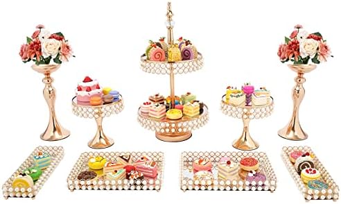 Tremenpow 9 Piece Gold Cake Stand Set for Display