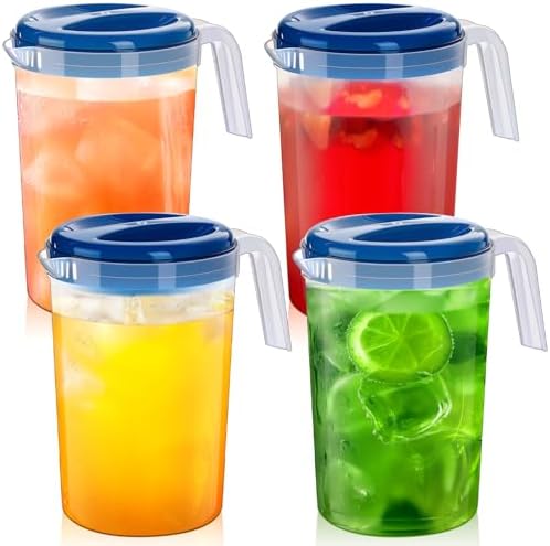 4 Pcs 1 Gallon Plastic Pitcher with Lid Blue