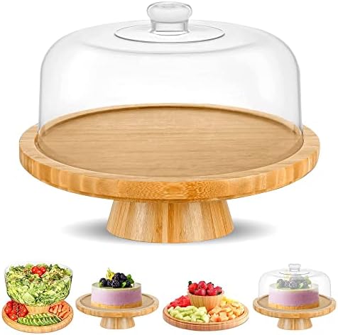 Chefs Unique 6-in-1 Bamboo Cake Stand With Dome Lid