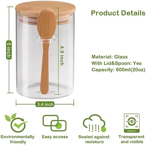 Set of 4 Airtight Glass Jars with Bamboo Lids and Spoons