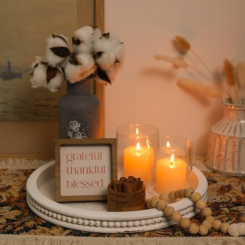 Romadedi Farmhouse Bead Round Wooden Candle Tray