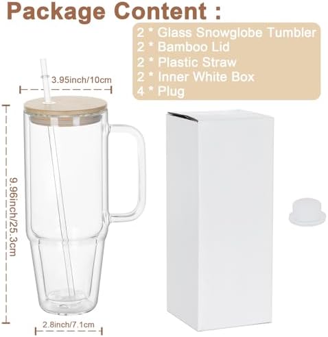 40 Oz Snow Globe Glass Tumbler with Handle 2 Pack