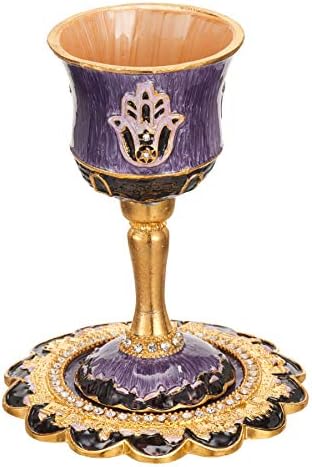 Matashi Hand-Painted Enamel Kiddush Cup Set with Stem and Tray