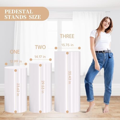 3pcs White Cylinder Pedestal Stand for Parties
