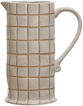 Bloomingville 85 Inch 46 Ounce Stoneware Pitcher with Wax Relief Grid Pattern