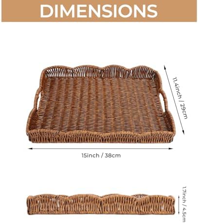 Rectangle Wicker Scalloped Serving Tray with Handles