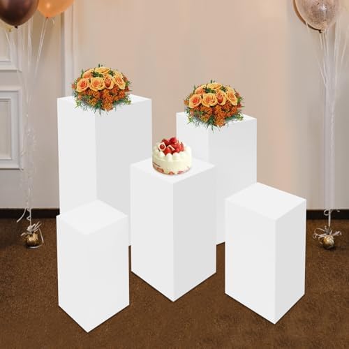 White Square Cylinder Pedestal Stands Display 5PCS