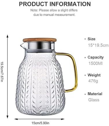 Cold Kettle 1500ML Glass Water Pitcher with Stainless Steel Lid