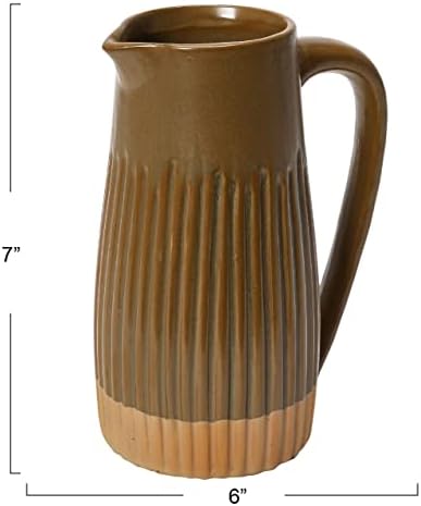 Bloomingville Matte Brown Stoneware Ribbed Pitcher