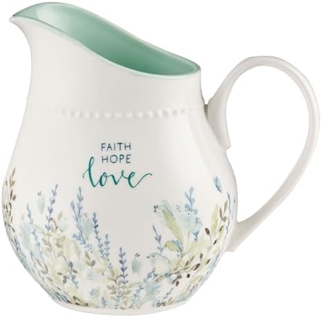 With Love Inspirational Ceramic Pitcher 32oz Teal Floral