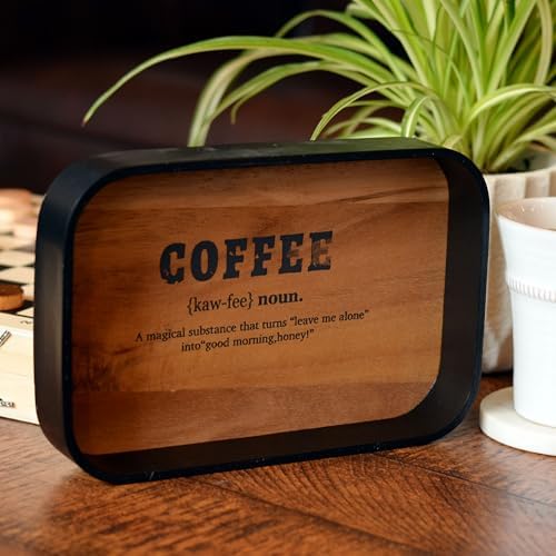 Morning Coffee Tray with Saying Black and Natural Design 95 Inches