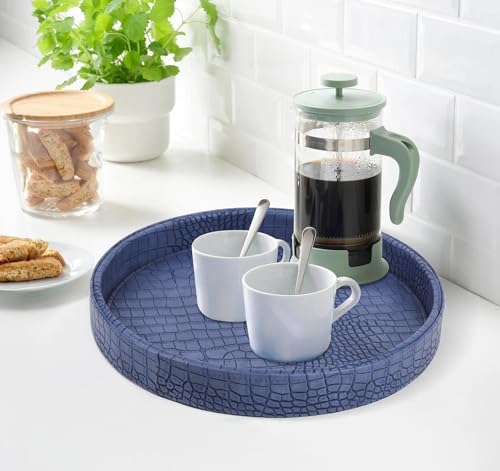 HofferRuffer Faux Leather Serving Tray 12 Round Blue