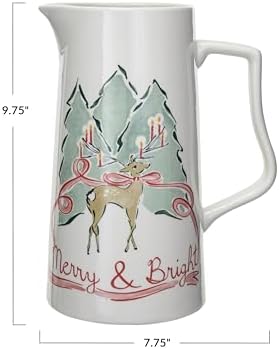 Creative Co-Op 2 Quart Stoneware Pitcher with Reindeer Design