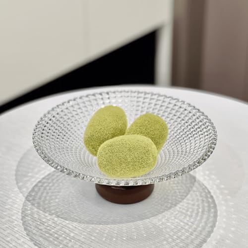 FAMUKEN Glass Fruit Bowl with Wood Pedestal