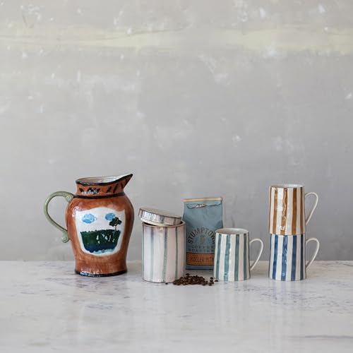 Creative Co Op 3 Quart Hand Painted Stoneware Pitcher with Nature Scene