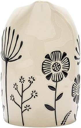 875 Inches 62 Ounce Hand Painted Stoneware Pitcher with Embossed Flowers Cream Black