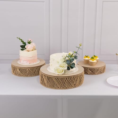 Efavormart Set of 3 Natural Jute Rattan Cake Stands