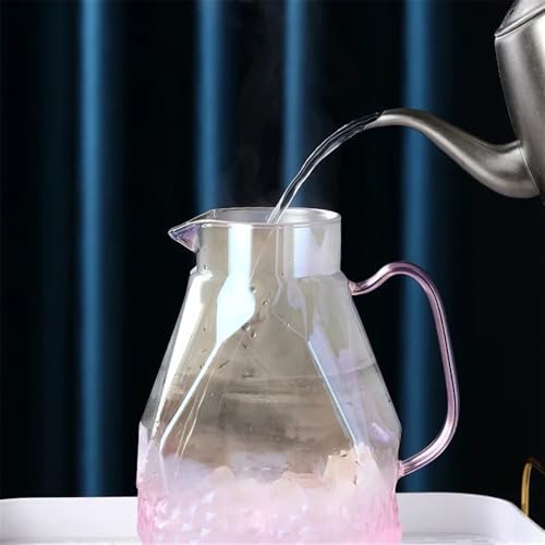 Pink Glass Cold Water Pitcher With Lid 1600ml